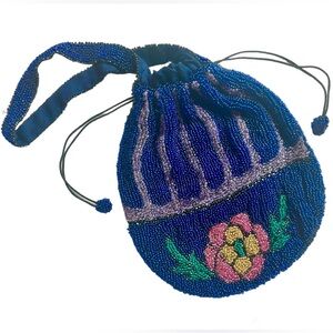 Antique Beaded Evening Bag Floral Embroidered Purse 1920s Flapper Pouch